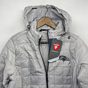 Baltimore Ravens Jacket Women's Medium Gray Rainier Primaloft Puffer Logo NEW